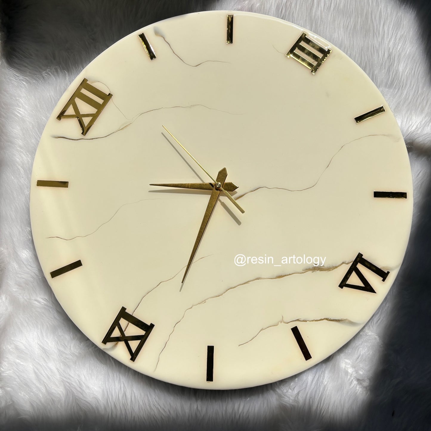 Epoxy Resin Wall Clock | Unique home decor | Housewarming gift - Ivory and Golden Clock