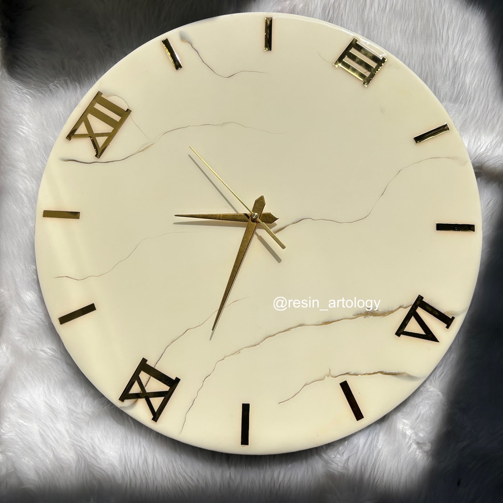 Epoxy Resin Wall Clock | Unique home decor | Housewarming gift - Ivory and Golden Clock