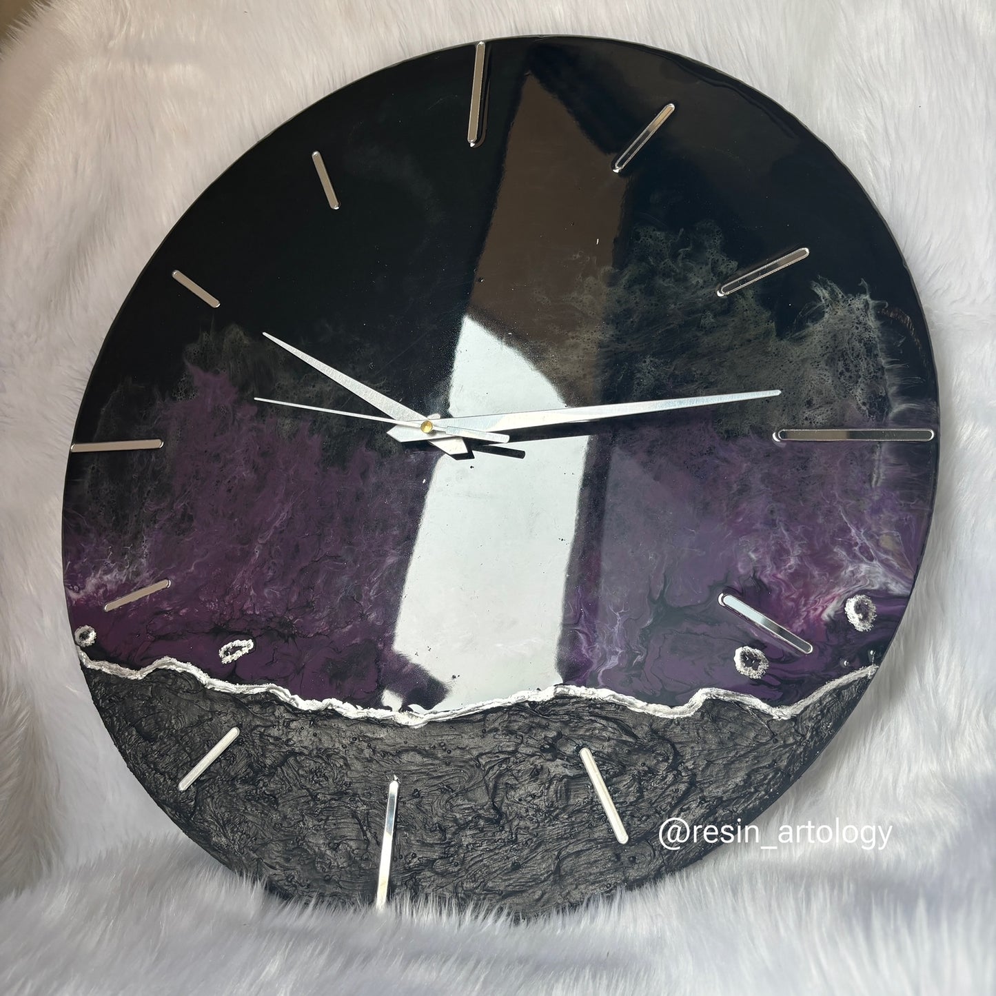 Epoxy Resin Wall Clock | Unique home decor | Housewarming gift - Purple and Black Clock