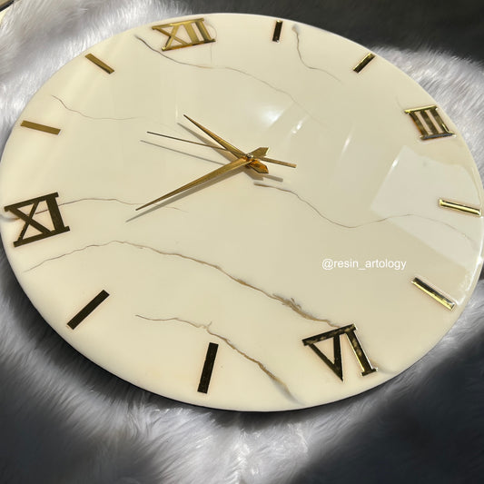 Epoxy Resin Wall Clock | Unique home decor | Housewarming gift - Ivory and Golden Clock