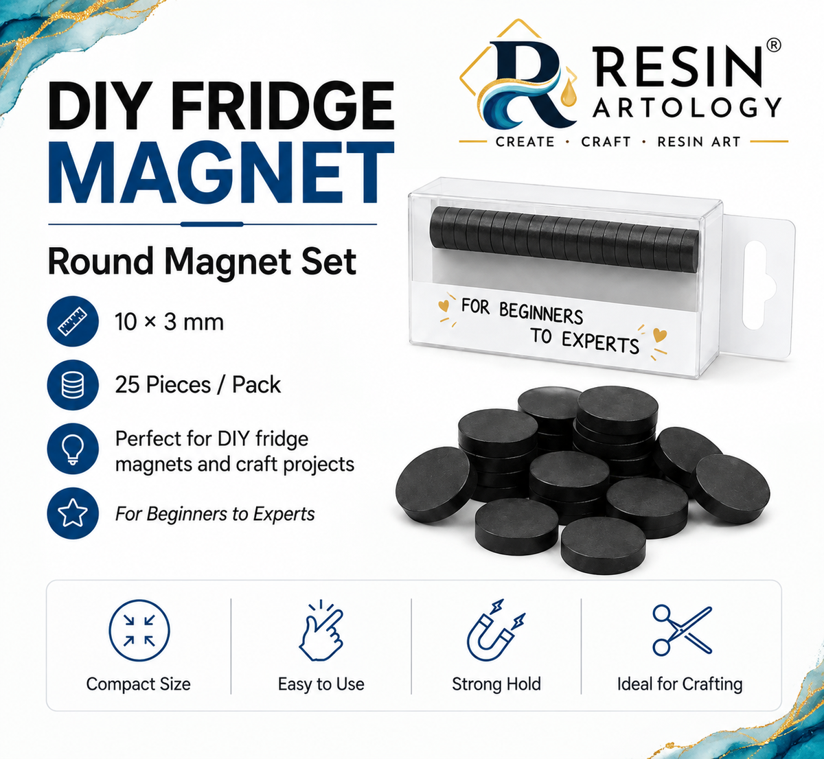 10 × 3 mm Round Black Ferrite Magnets – Pack of 25