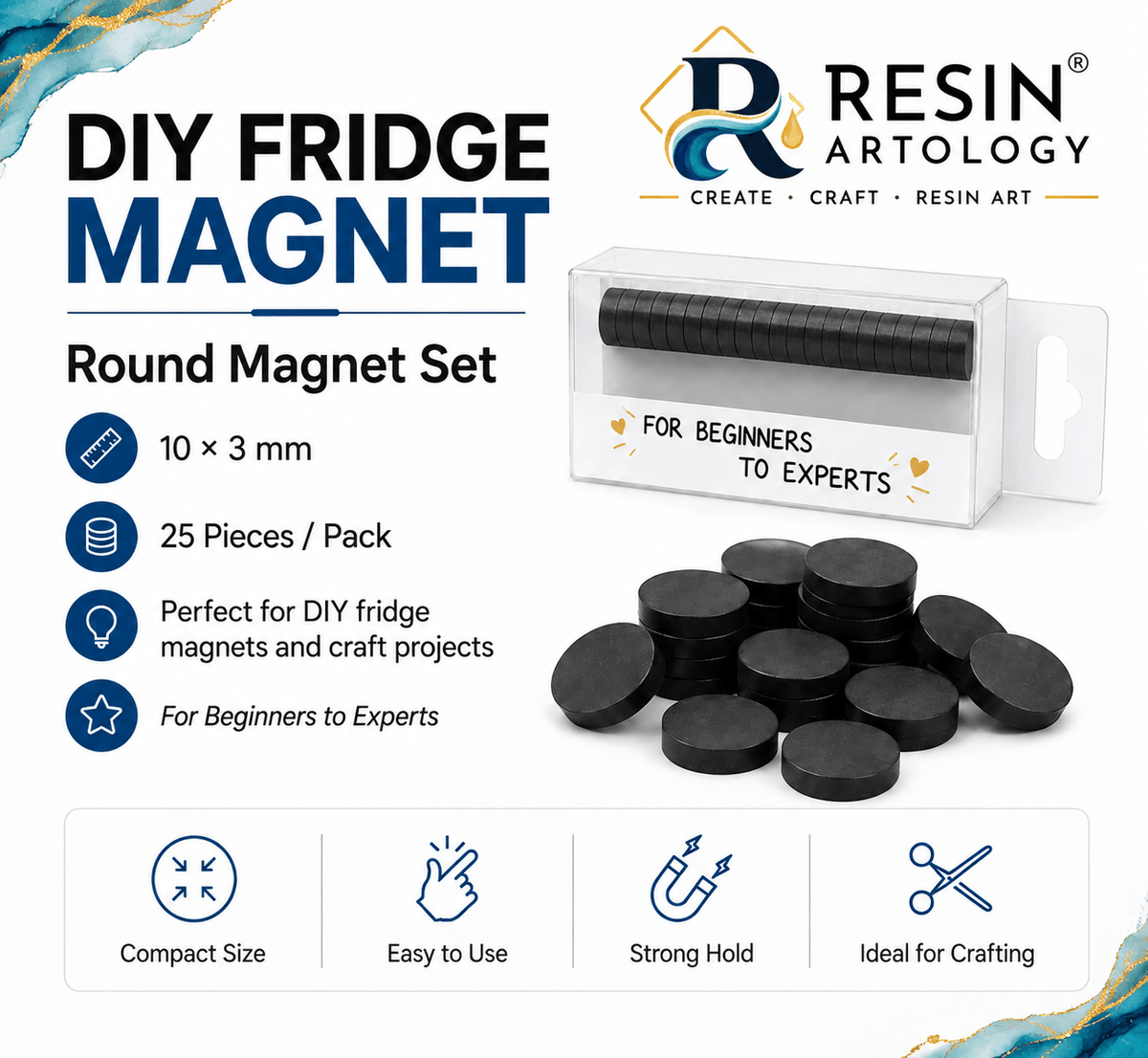 10 × 3 mm Round Black Ferrite Magnets – Pack of 25