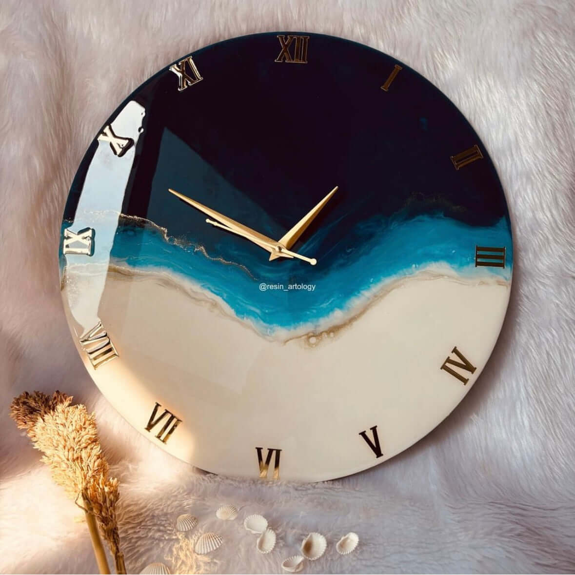 Epoxy Resin Wall Clock | Unique home decor | Housewarming gift - Blue and White Clock