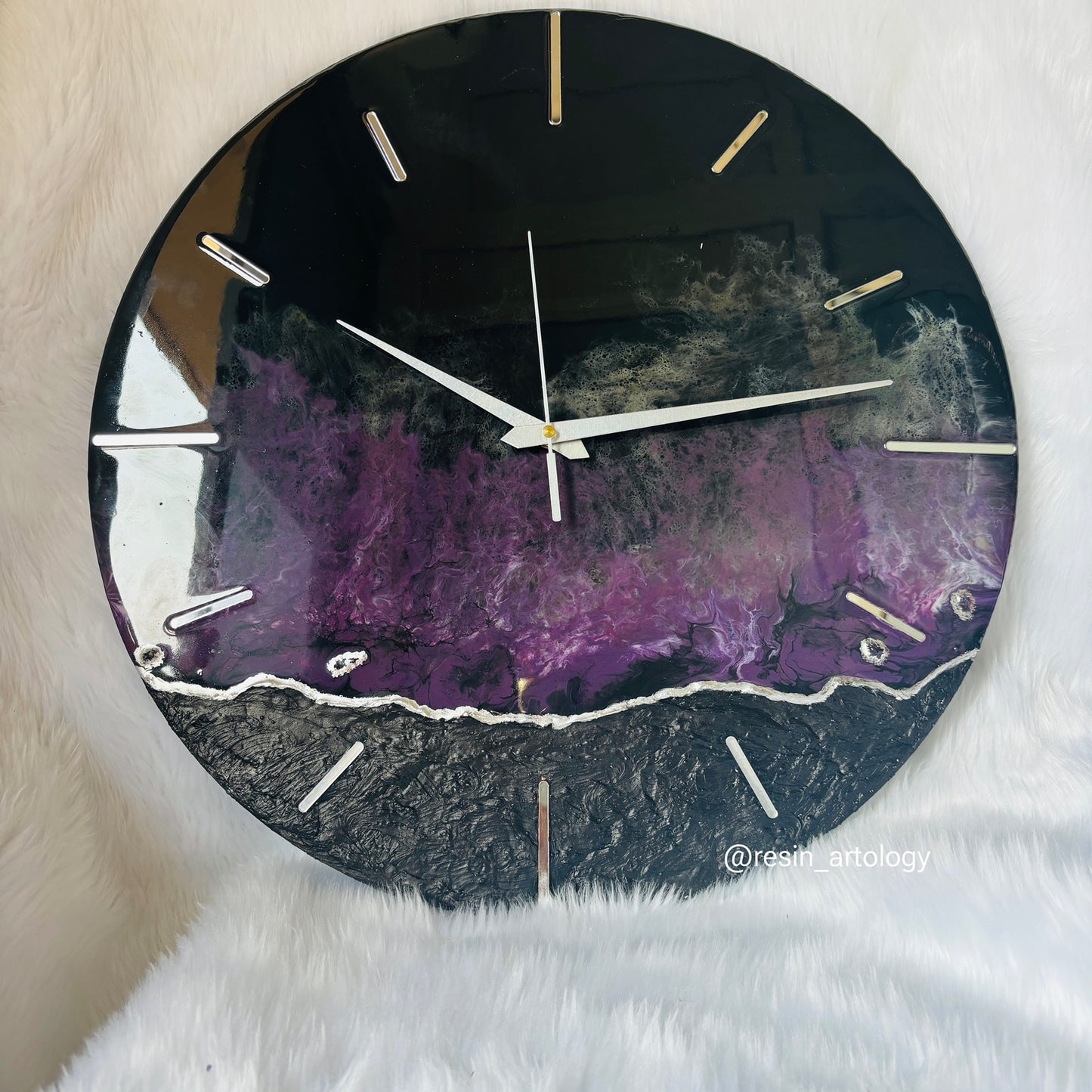 Epoxy Resin Wall Clock | Unique home decor | Housewarming gift - Purple and Black Clock