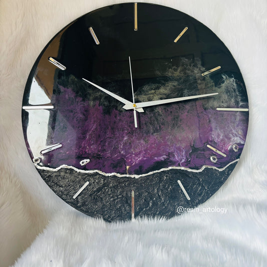 Epoxy Resin Wall Clock | Unique home decor | Housewarming gift - Purple and Black Clock