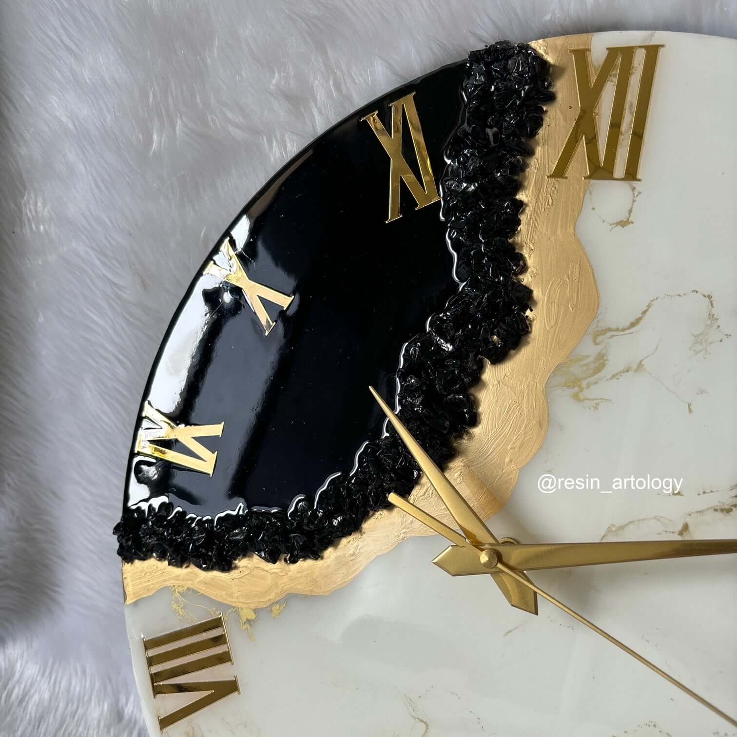 Epoxy Resin Wall Clock | Unique home decor | Housewarming gift - Black White and Golden Clock