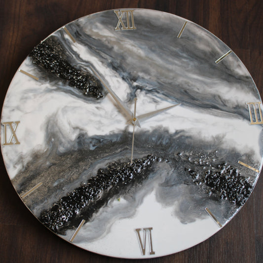 Epoxy Resin Wall Clock | Unique home decor | Housewarming gift - Black and White Clock