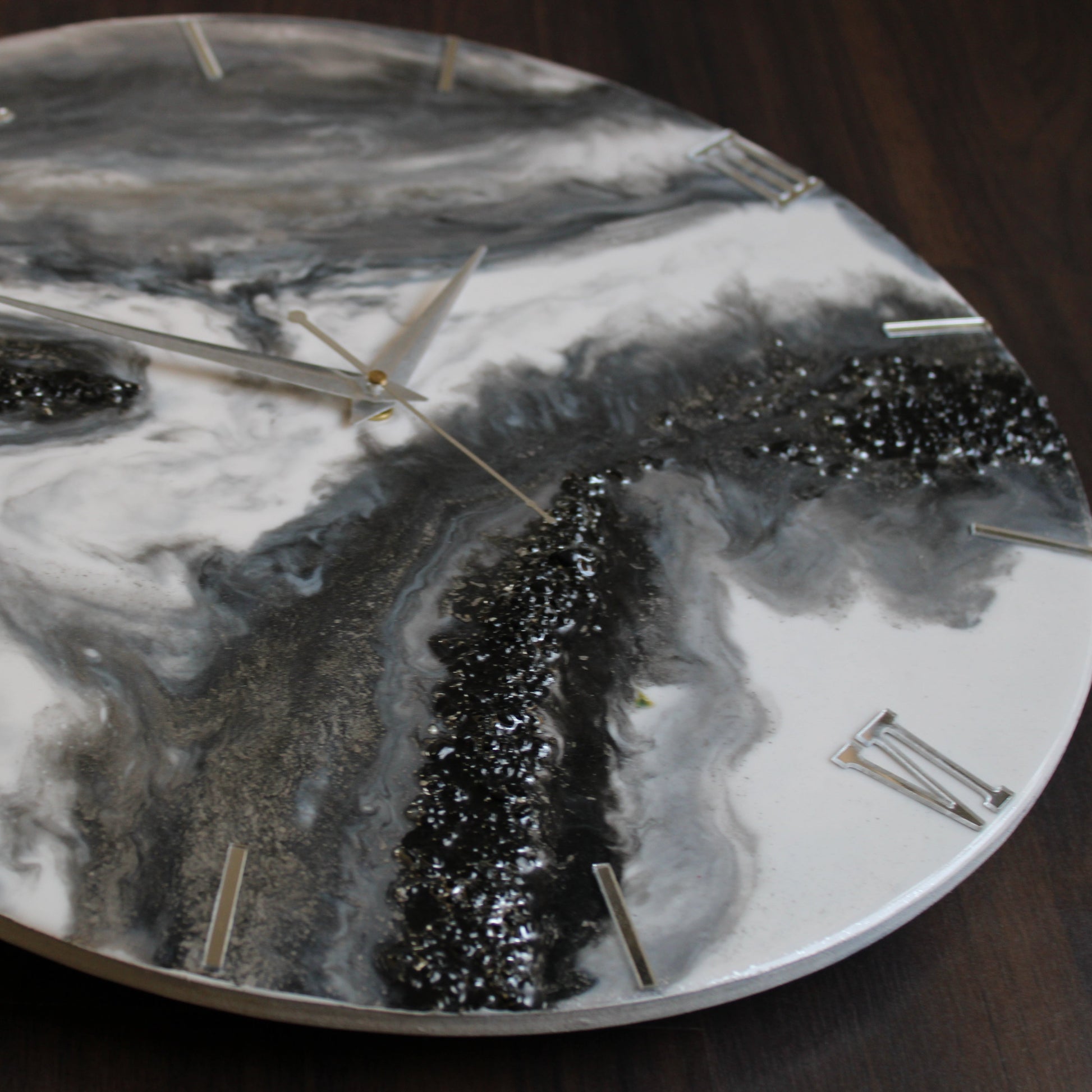 Epoxy Resin Wall Clock | Unique home decor | Housewarming gift - Black and White Clock