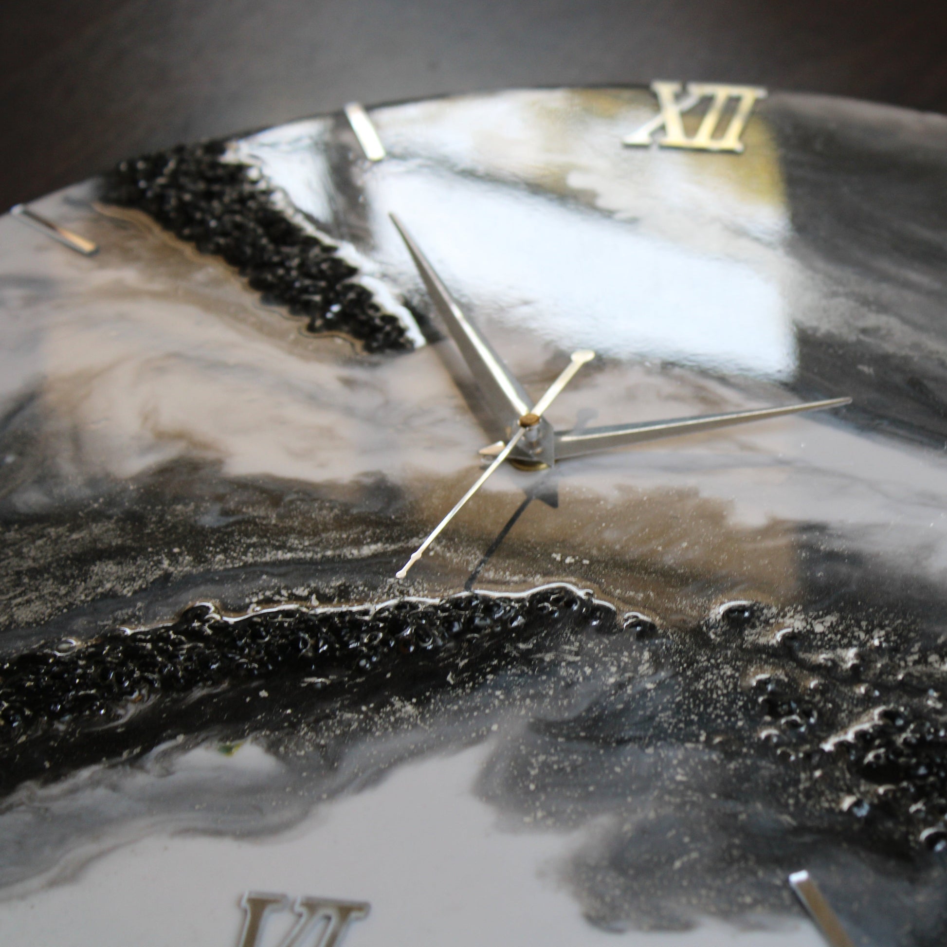 Epoxy Resin Wall Clock | Unique home decor | Housewarming gift - Black and White Clock