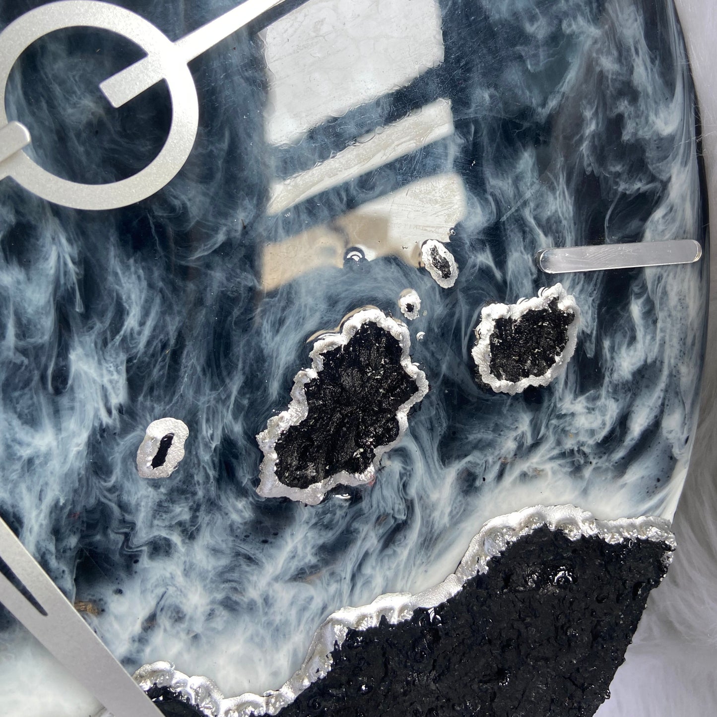 Epoxy Resin Wall Clock | Unique home decor | Housewarming gift - Black and Silver Beach Clock