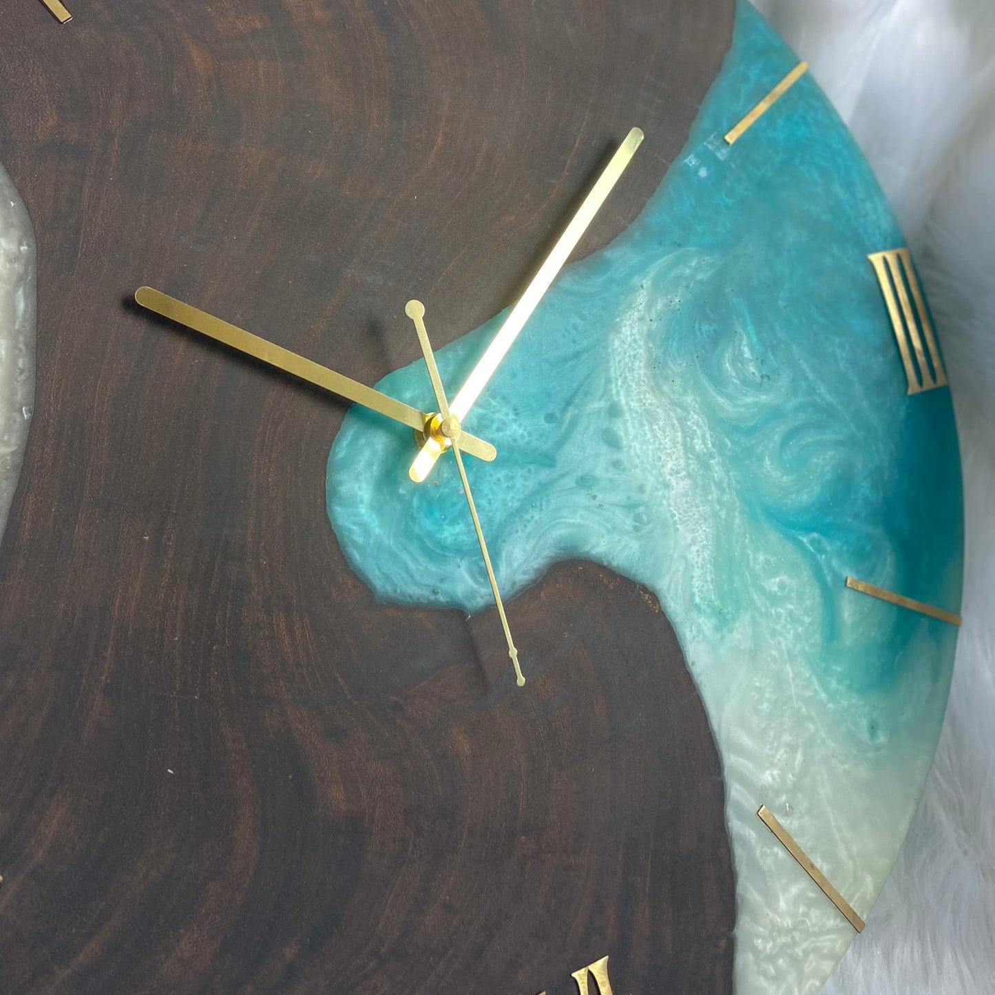 Epoxy Resin Wall Clock | Unique home decor | Housewarming gift - Blue and White Wooden Clock