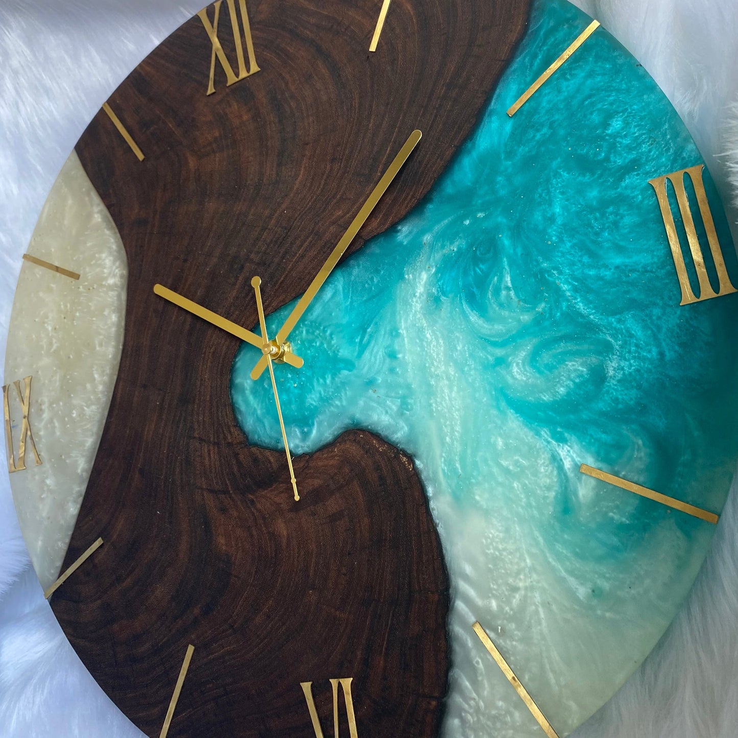 Epoxy Resin Wall Clock | Unique home decor | Housewarming gift - Blue and White Wooden Clock