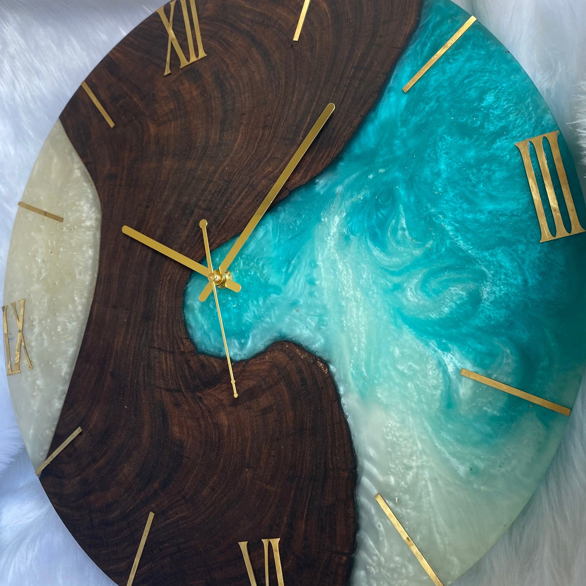 Epoxy Resin Wall Clock | Unique home decor | Housewarming gift - Blue and White Wooden Clock