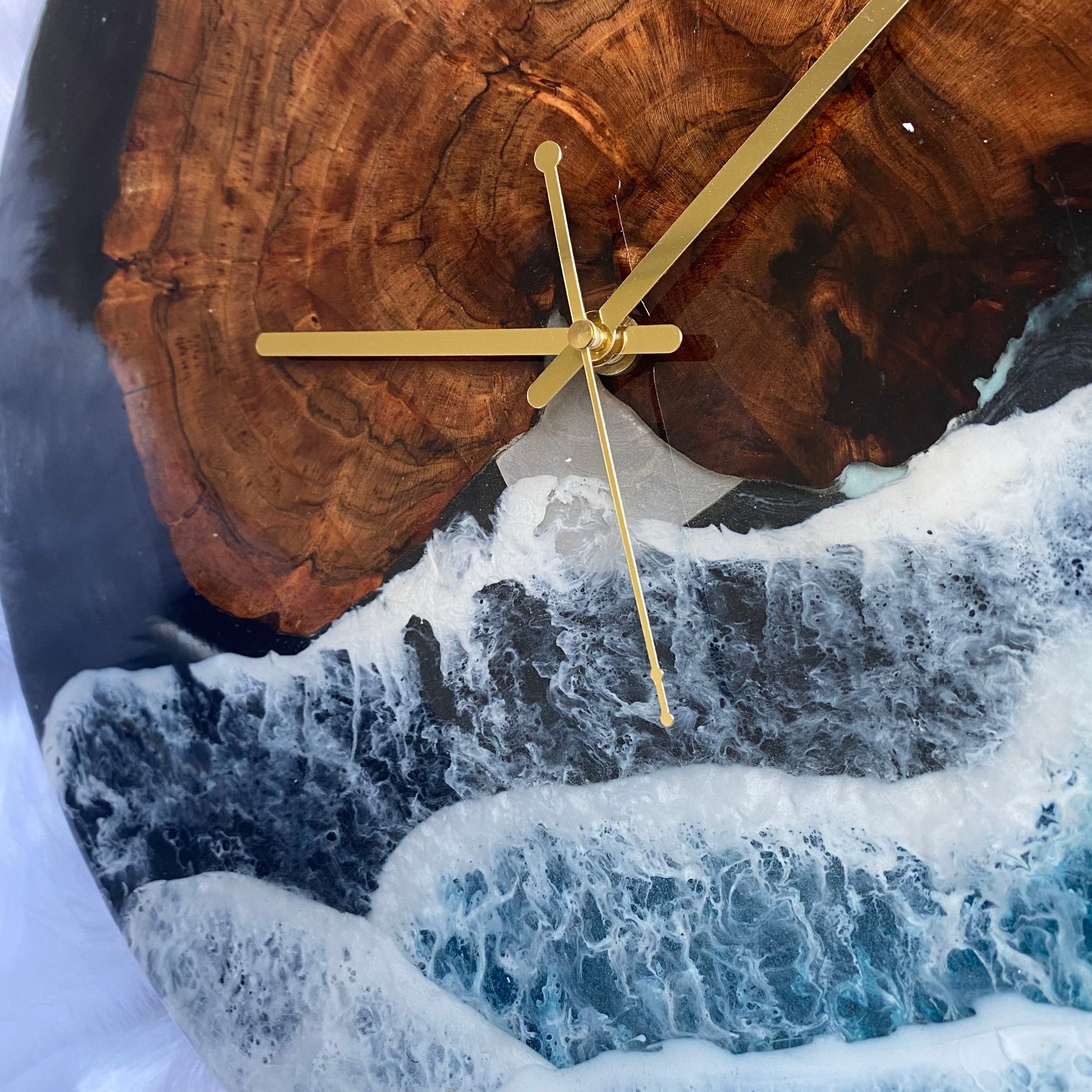 Epoxy Resin Wall Clock | Unique home decor | Housewarming gift - Black Beach Wooden Clock