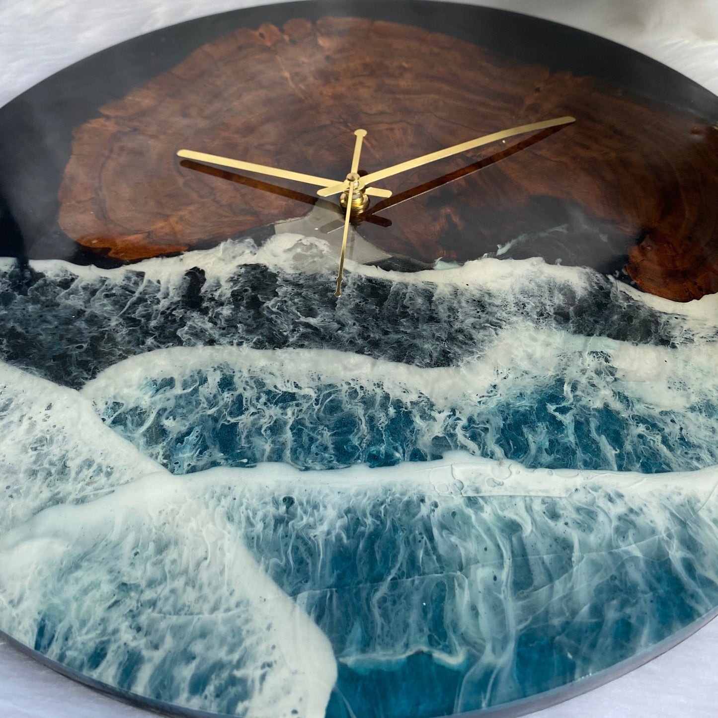 Epoxy Resin Wall Clock | Unique home decor | Housewarming gift - Black Beach Wooden Clock