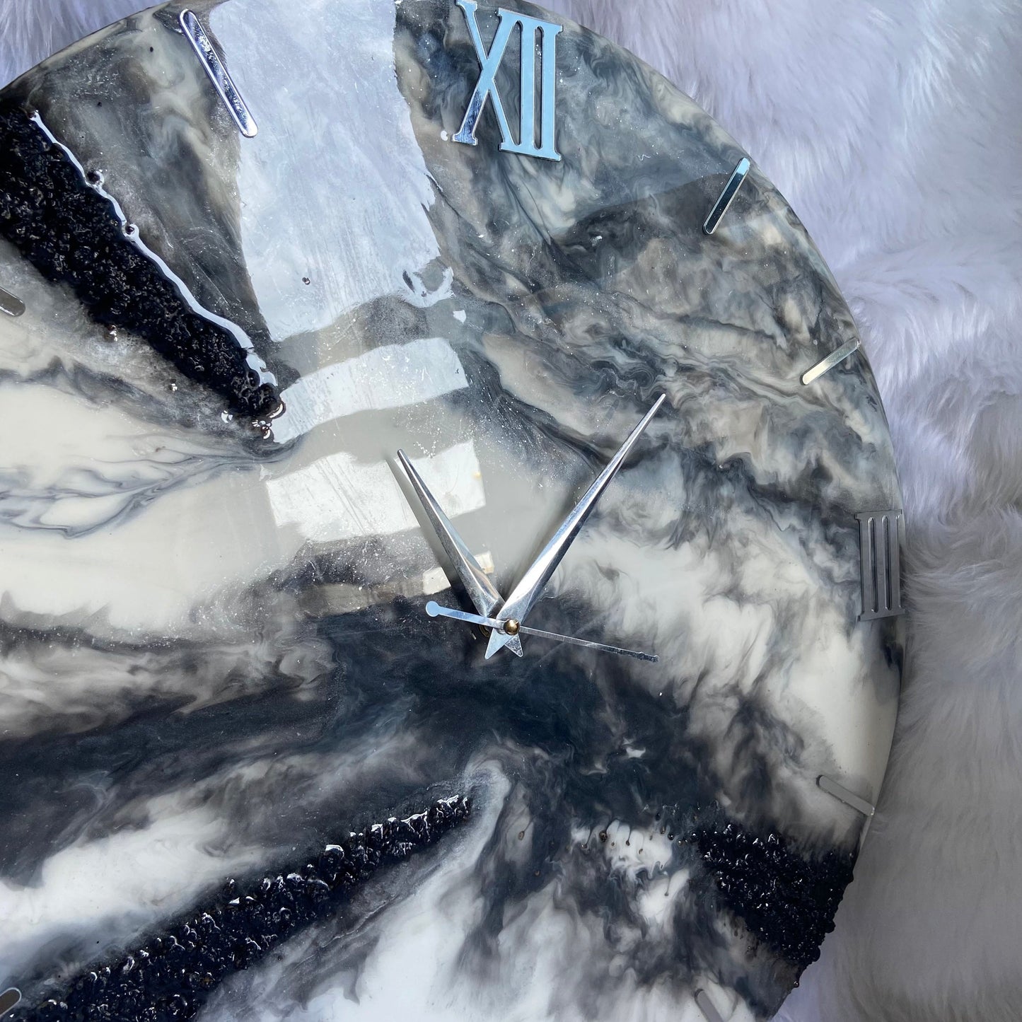 Epoxy Resin Wall Clock | Unique home decor | Housewarming gift - Black and Grey Clock
