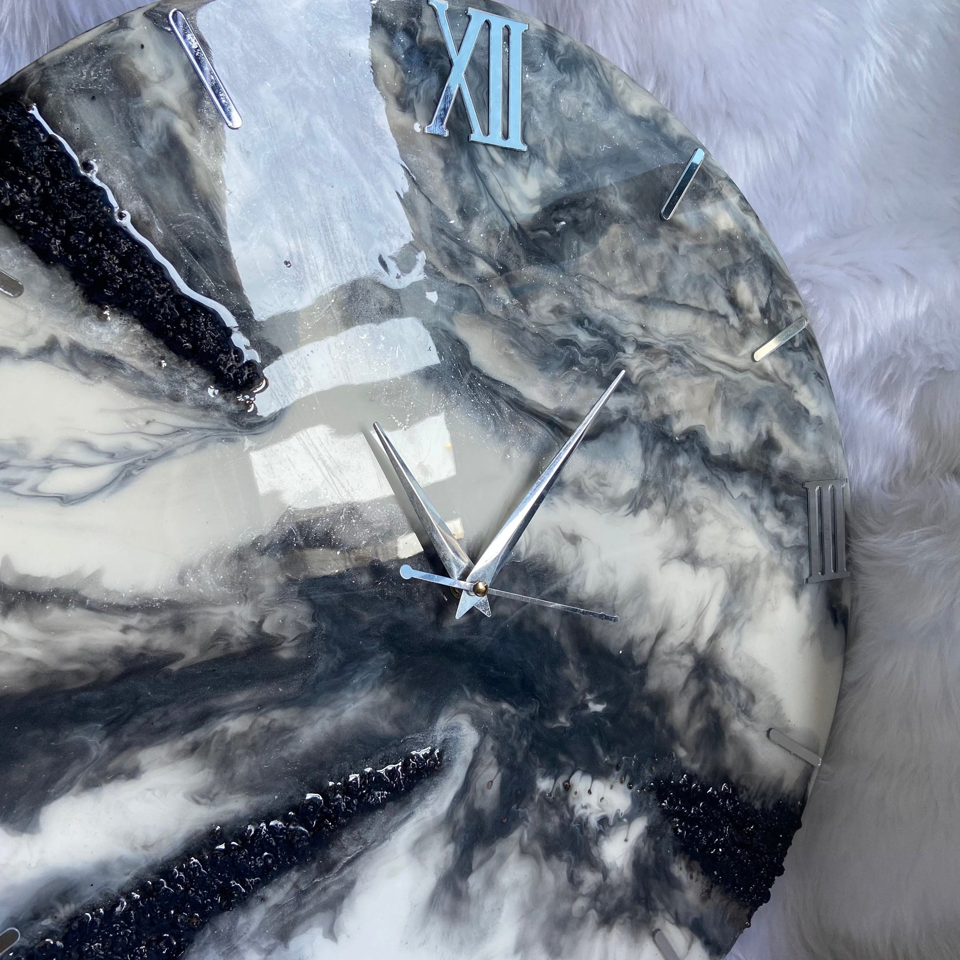 Epoxy Resin Wall Clock | Unique home decor | Housewarming gift - Black and Grey Clock