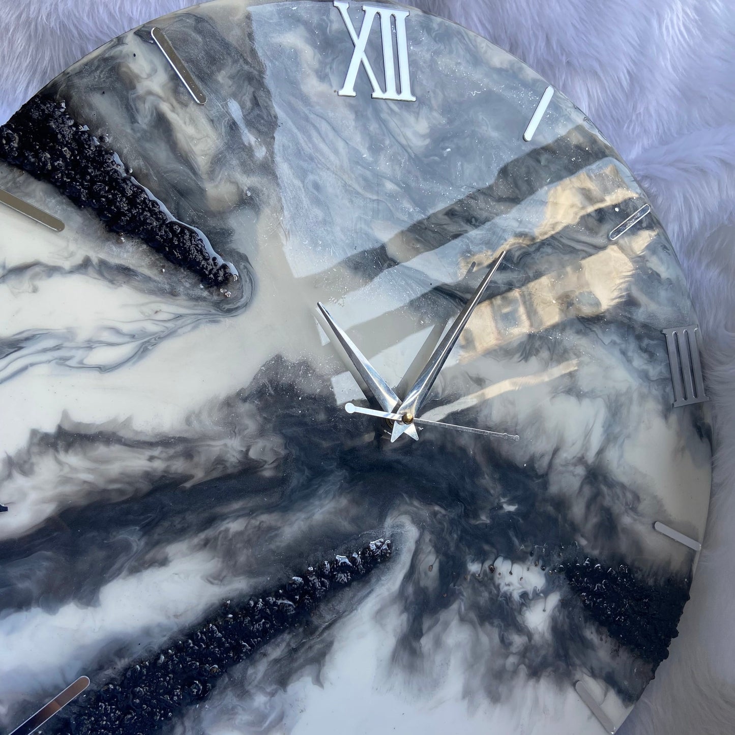 Epoxy Resin Wall Clock | Unique home decor | Housewarming gift - Black and Grey Clock