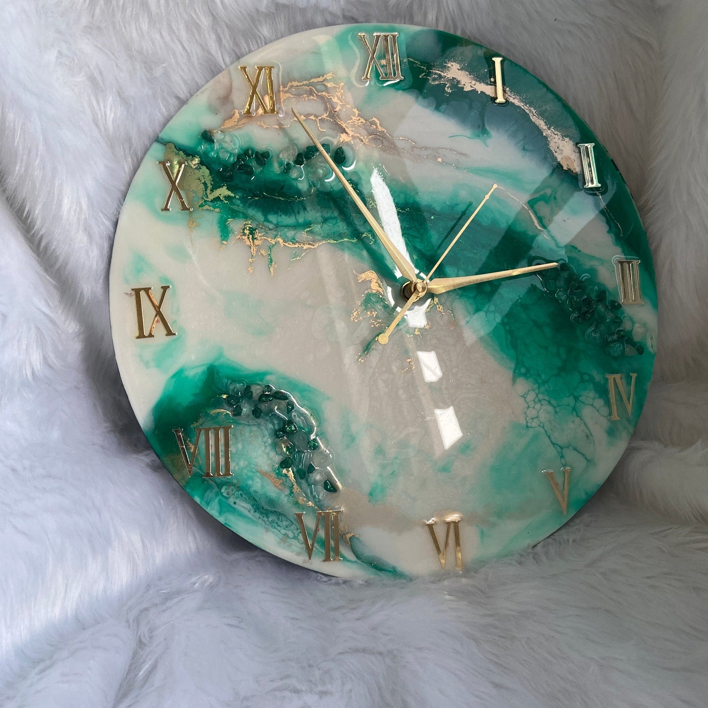 Epoxy Resin Wall Clock | Unique home decor | Housewarming Gift | Green and White Clock
