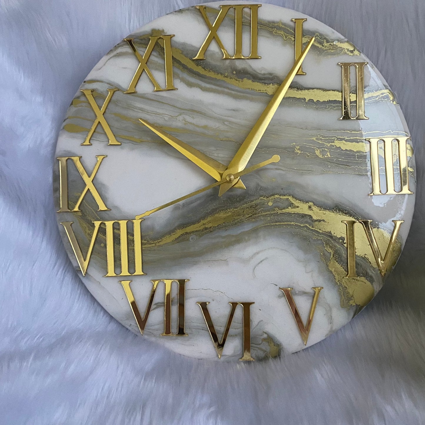 Epoxy Resin Wall Clock | Unique home decor | Housewarming gift - Ivory and Golden Clock