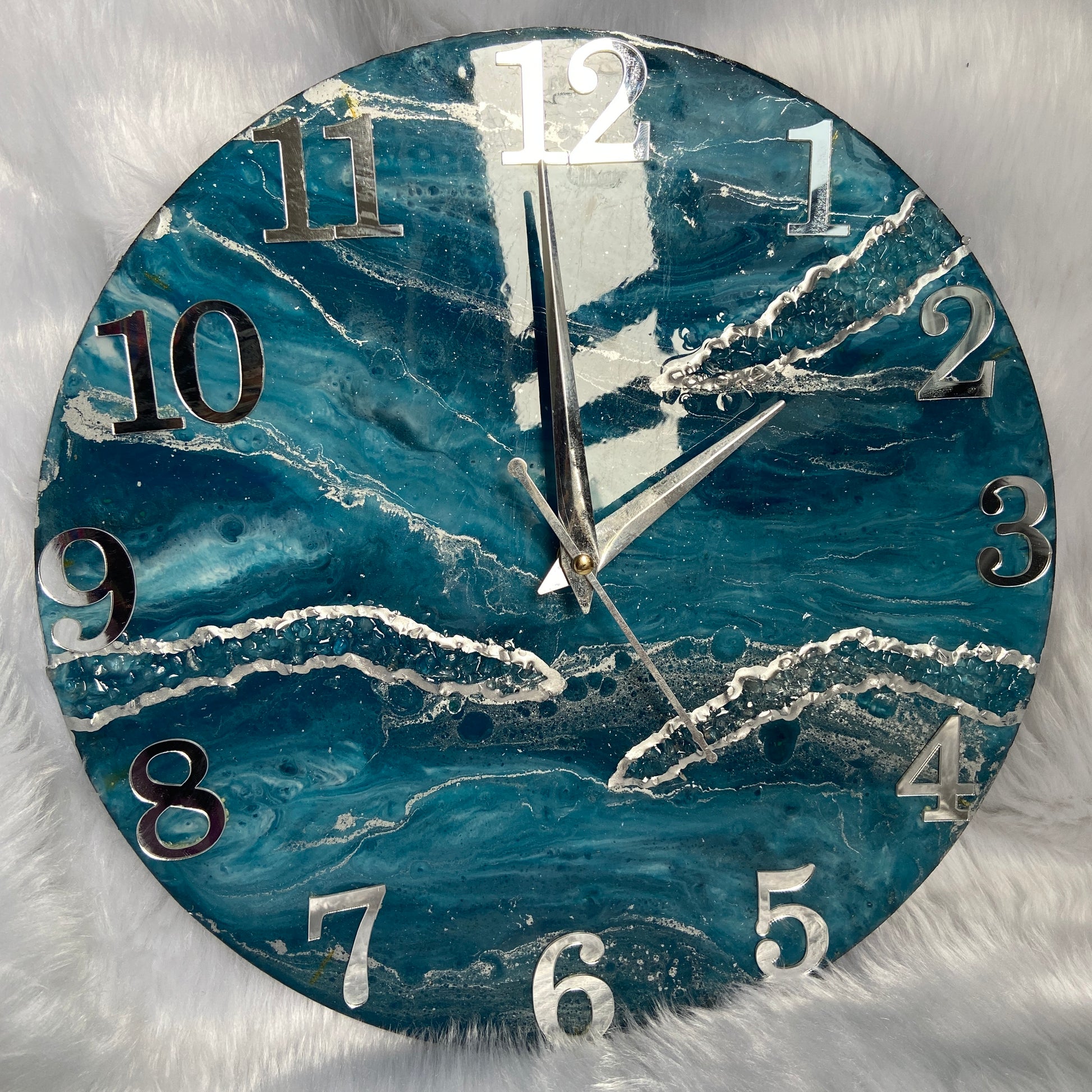 Epoxy Resin Wall Clock | Unique home decor | Housewarming gift - Teal Blue Clock