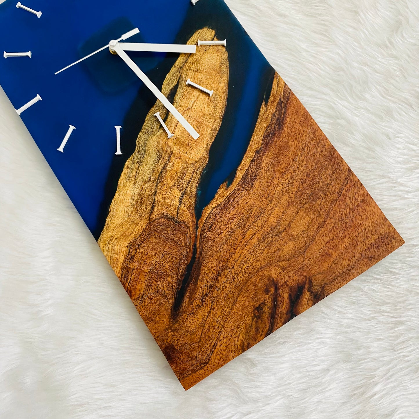 Epoxy Resin Wall Clock | Unique home decor | Housewarming gift - Blue Rectangle Wooden Clock