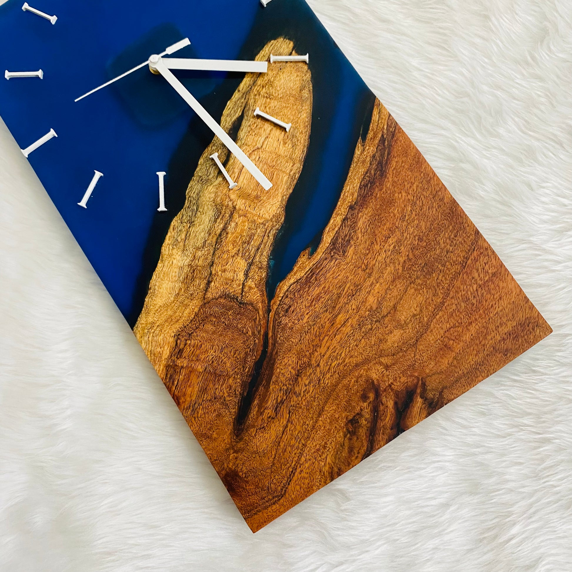 Epoxy Resin Wall Clock | Unique home decor | Housewarming gift - Blue Rectangle Wooden Clock
