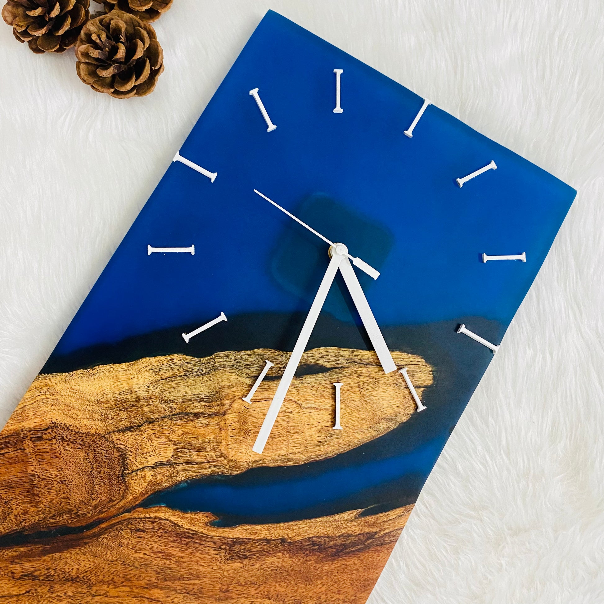Epoxy Resin Wall Clock | Unique home decor | Housewarming gift - Blue Rectangle Wooden Clock