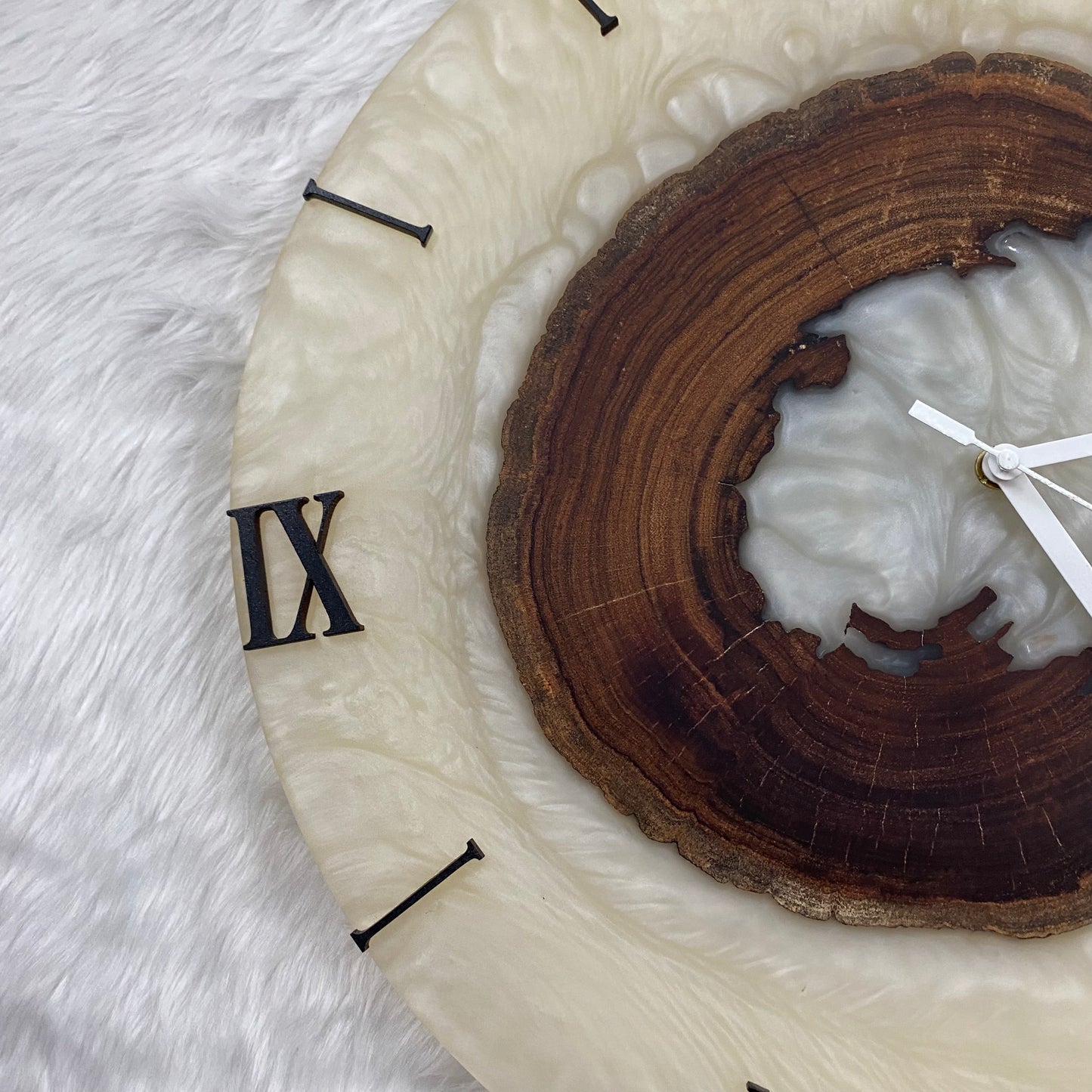 Epoxy Resin Wall Clock | Unique home decor | Housewarming gift - White Wooden Clock