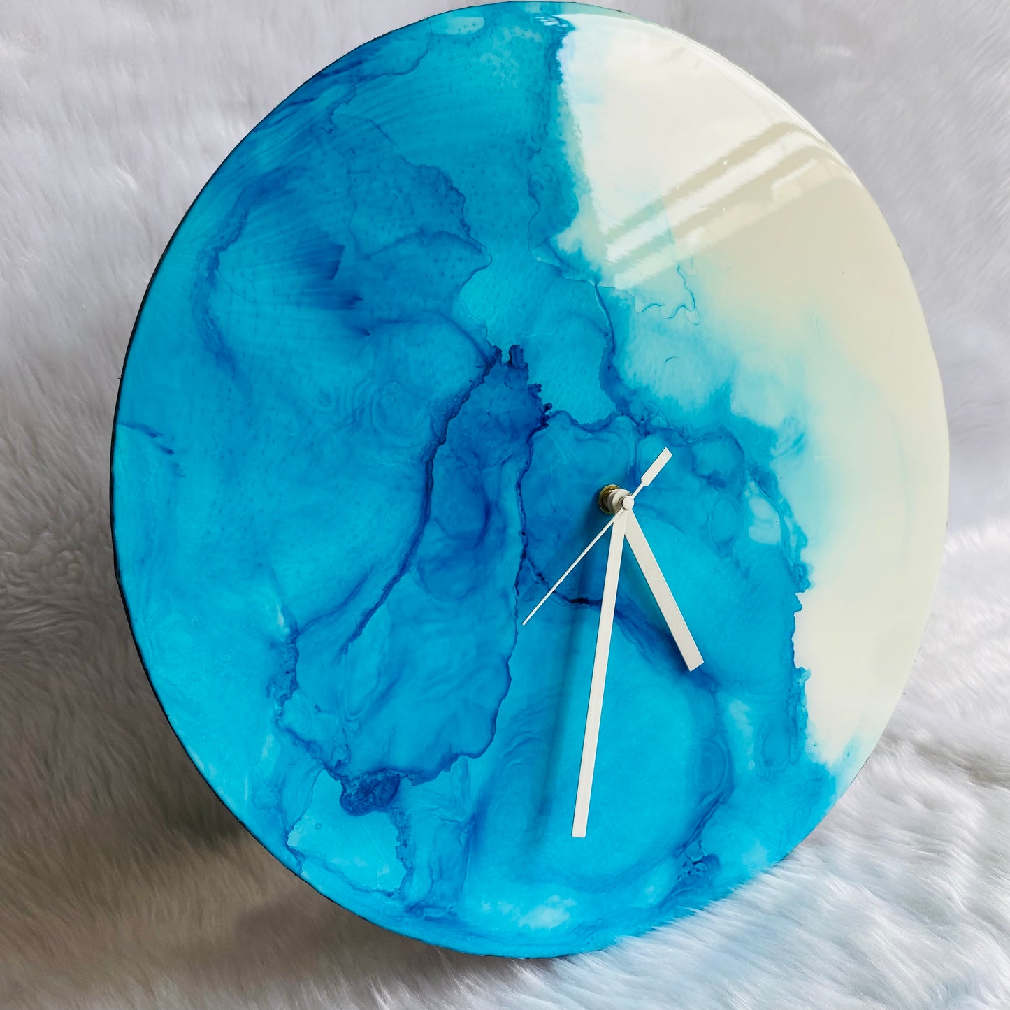 Epoxy Alcoholic Resin Wall Clock | Unique home decor | Housewarming gift - Blue Alcoholic Clock