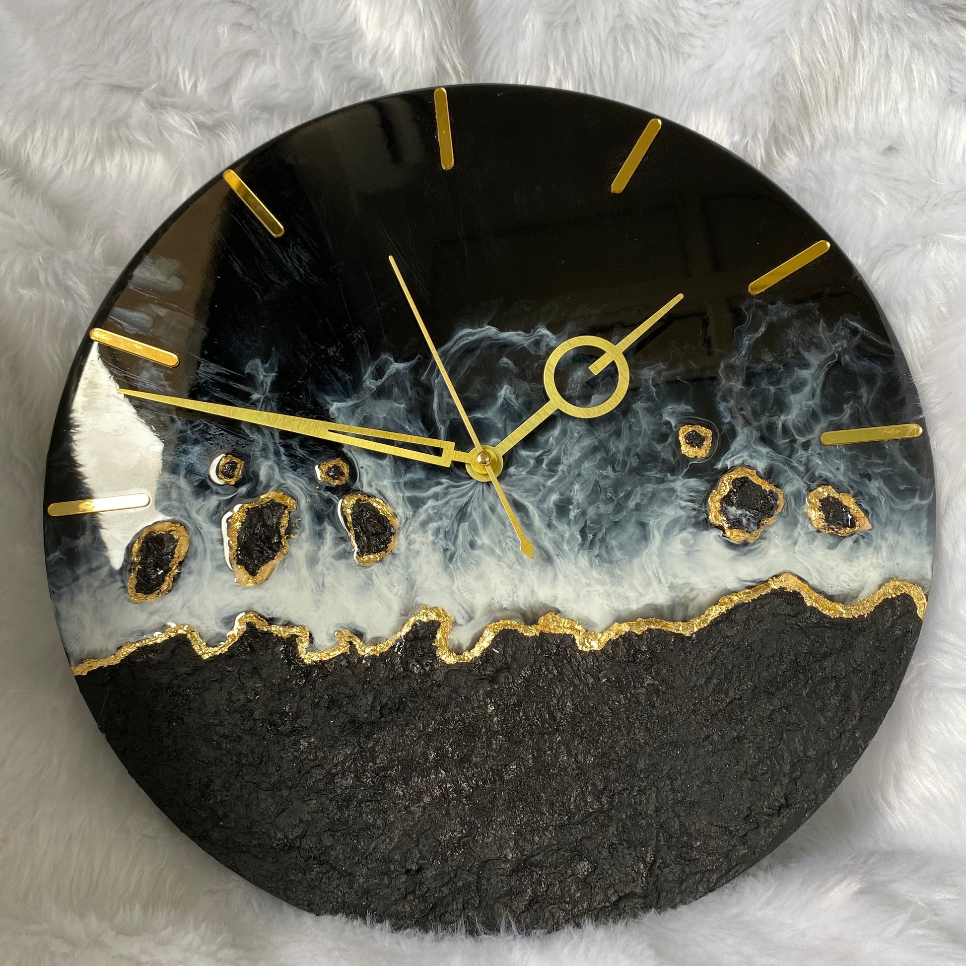 Epoxy Resin Wall Clock | Unique home decor | Housewarming gift - Black Beach Clock