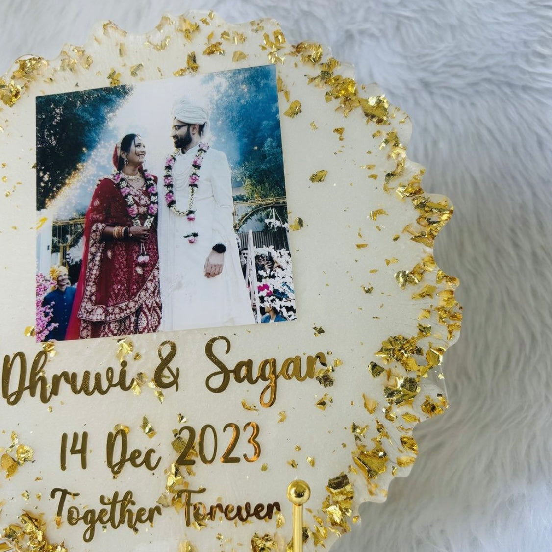 Resin Photo Frame for Home Decor Personalized Gift - Customized with Your Photos and Text - Size 8 Inches - Metal Stand Included