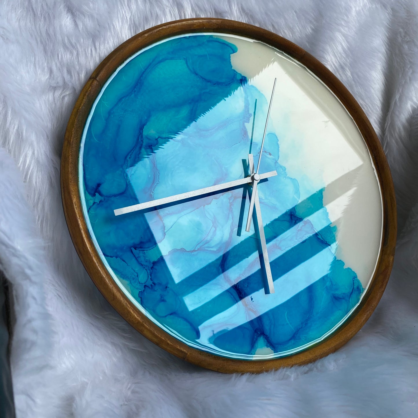 Epoxy Alcoholic Resin Wall Clock | Unique home decor | Housewarming gift - Blue Ring Alcoholic Clock
