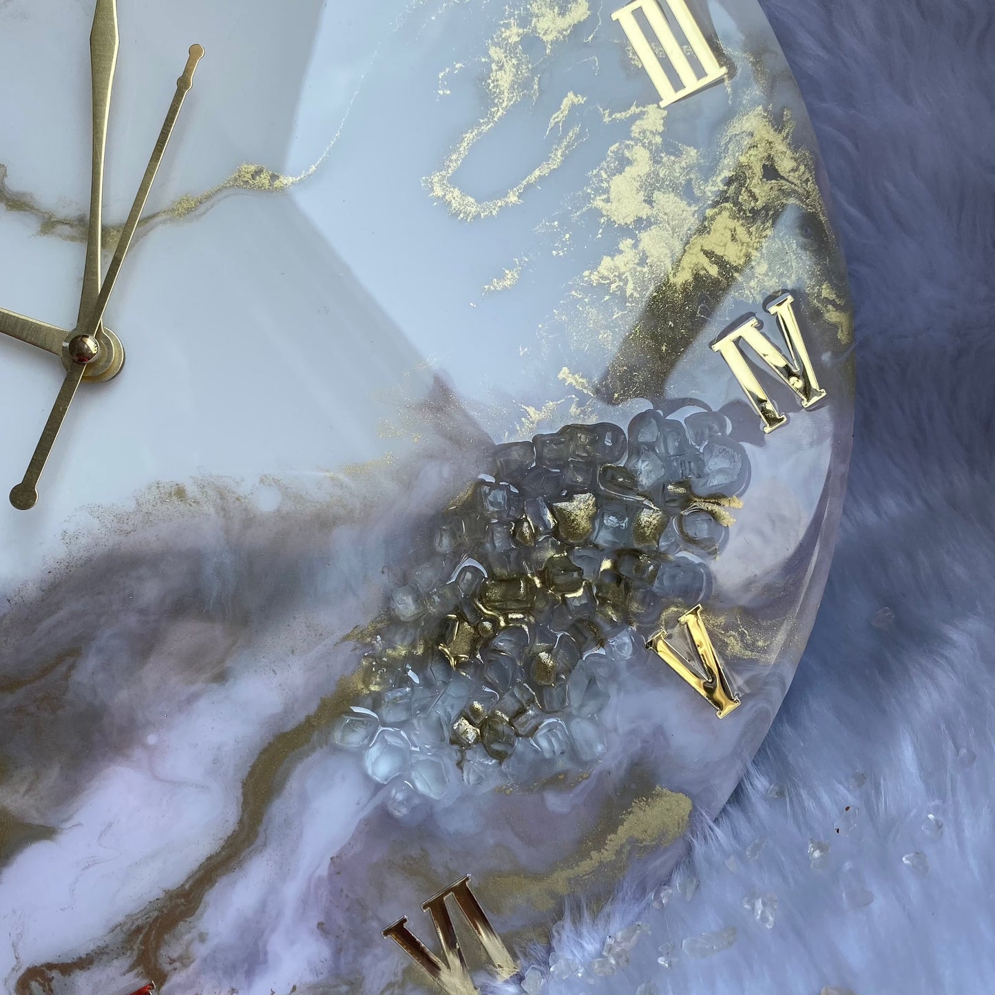 Epoxy Resin Wall Clock | Unique home decor | Housewarming gift - Golden and Purple Clock