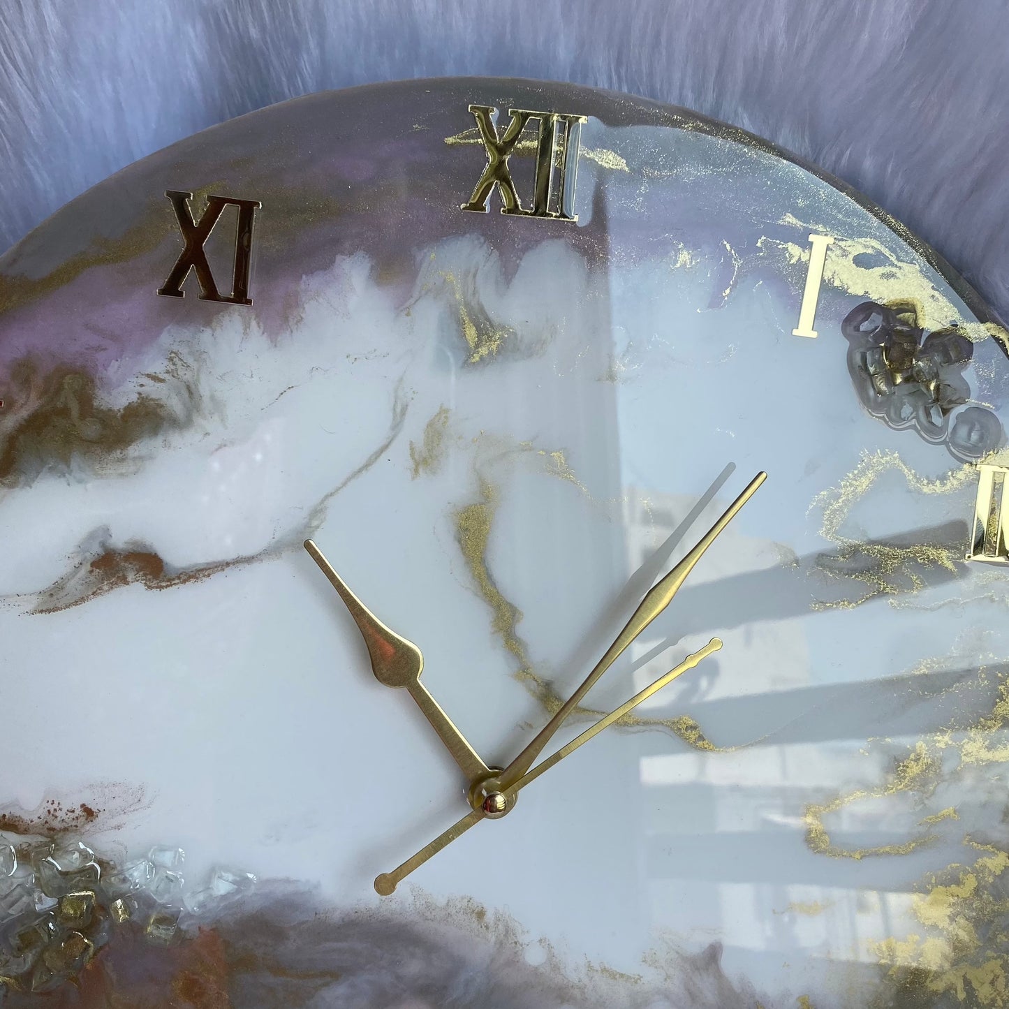 Epoxy Resin Wall Clock | Unique home decor | Housewarming gift - Golden and Purple Clock