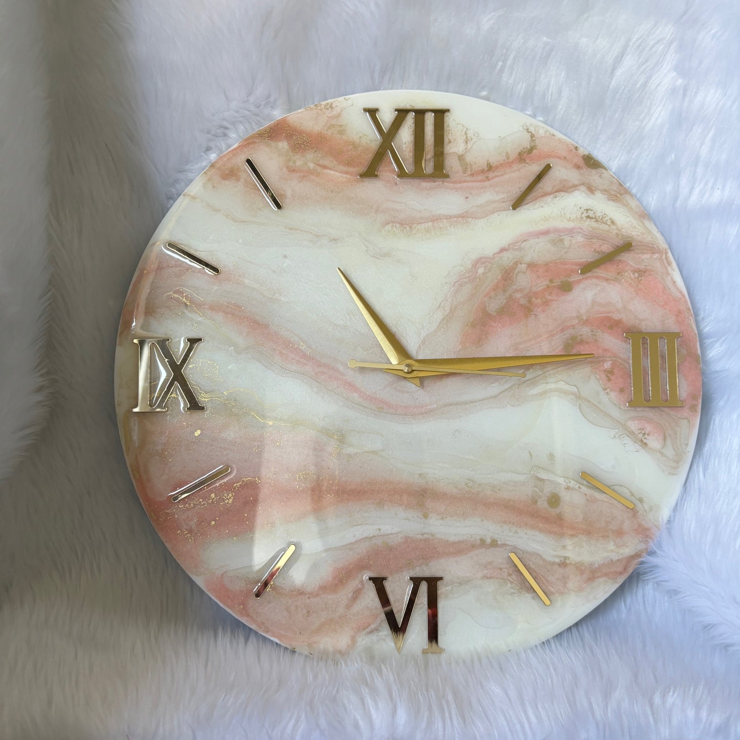 Epoxy Resin Wall Clock | Unique home decor | Housewarming gift - Pink And WhiteClock