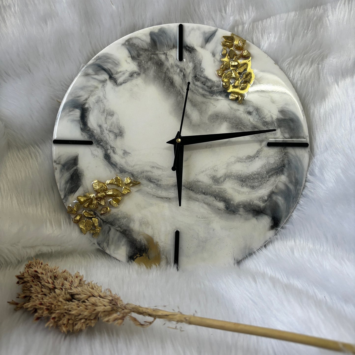 Epoxy Resin Wall Clock | Unique home decor | Housewarming gift - Black and White Clock