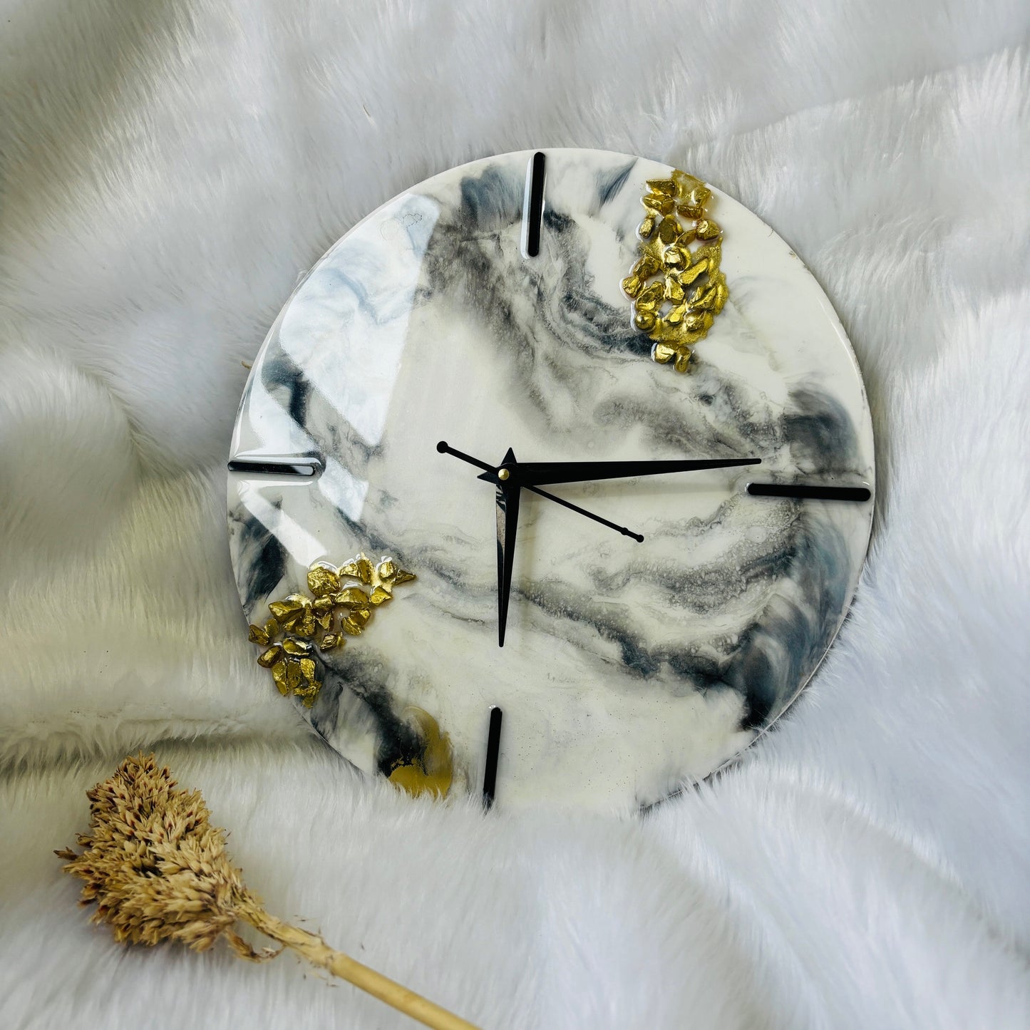 Epoxy Resin Wall Clock | Unique home decor | Housewarming gift - Black and White Clock