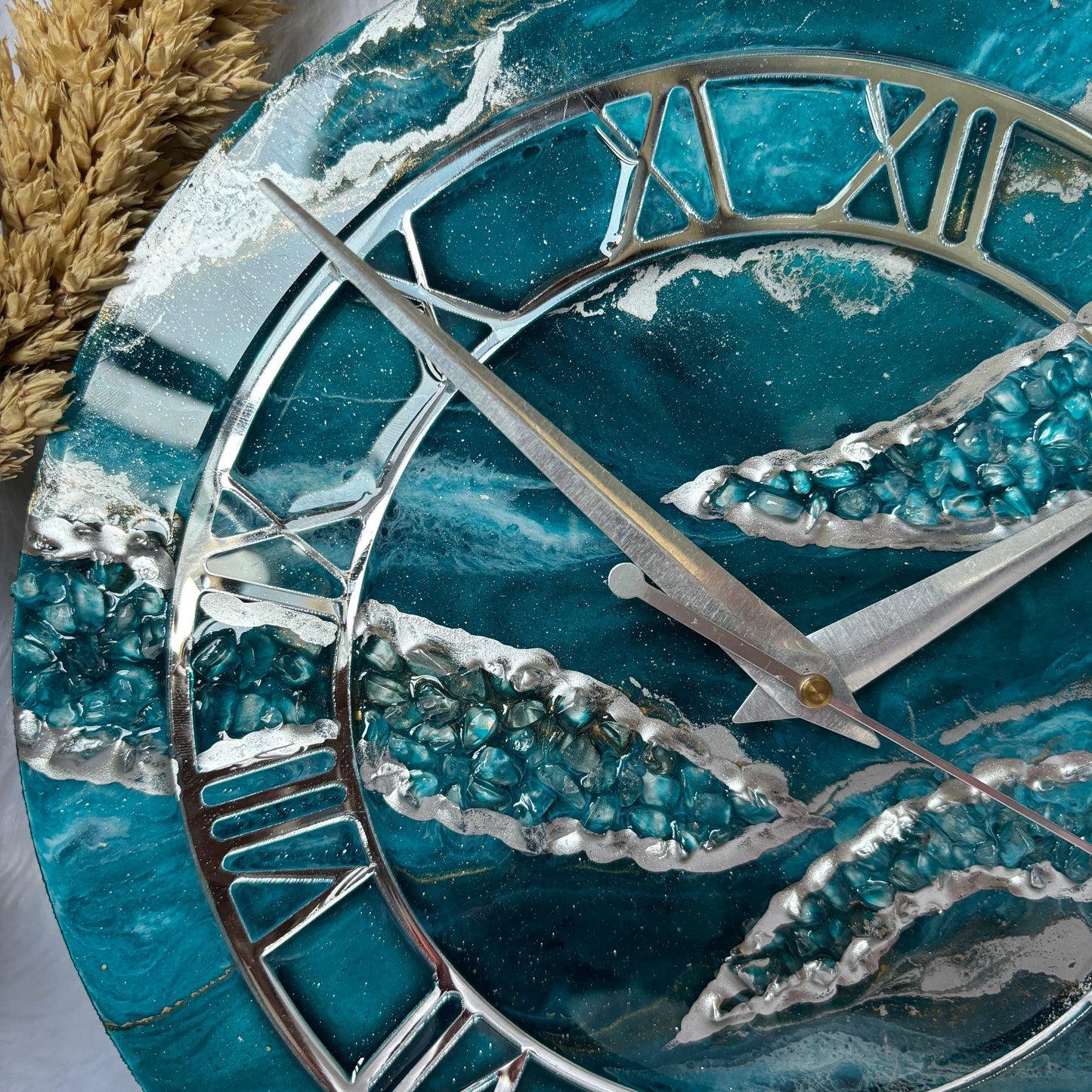 Epoxy Resin Wall Clock | Unique home decor | Housewarming gift - Teal Blue Geode Clock