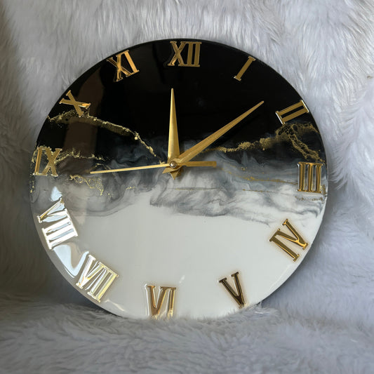 Epoxy Resin Wall Clock | Unique home decor | Housewarming gift - Black and White Clock