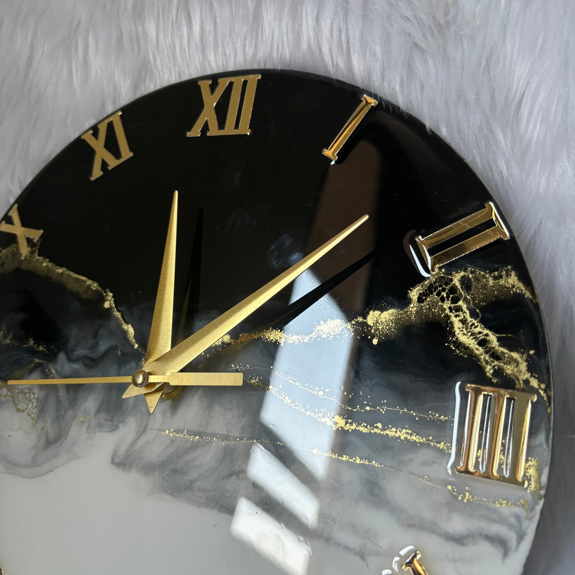 Epoxy Resin Wall Clock | Unique home decor | Housewarming gift - Black and White Clock