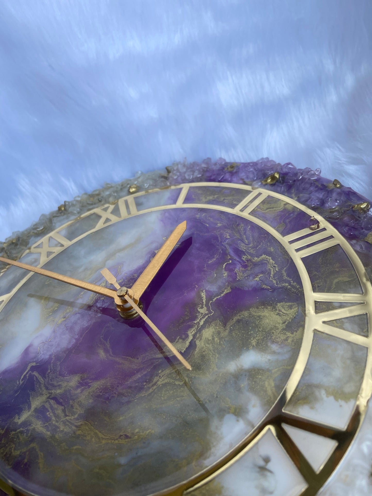 Epoxy Resin Wall Clock | Unique home decor | Housewarming Gift | Purple and Golden Geode Clock