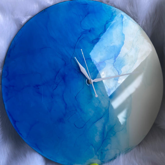 Epoxy Resin Wall Clock | Unique home decor | Housewarming gift - Blue and White Clock