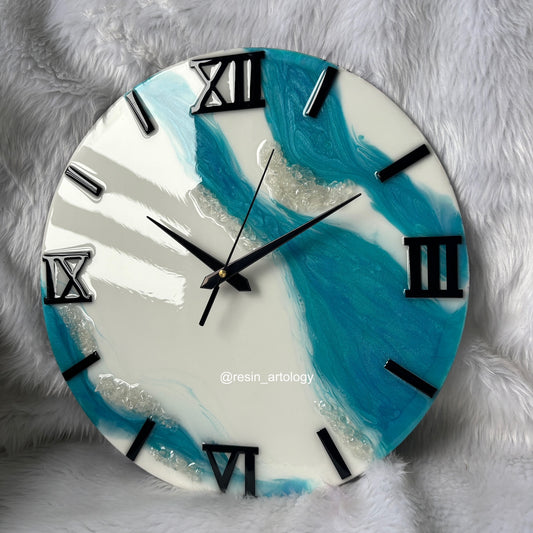 Epoxy Resin Wall Clock | Unique home decor | Housewarming gift - Blue and White Clock