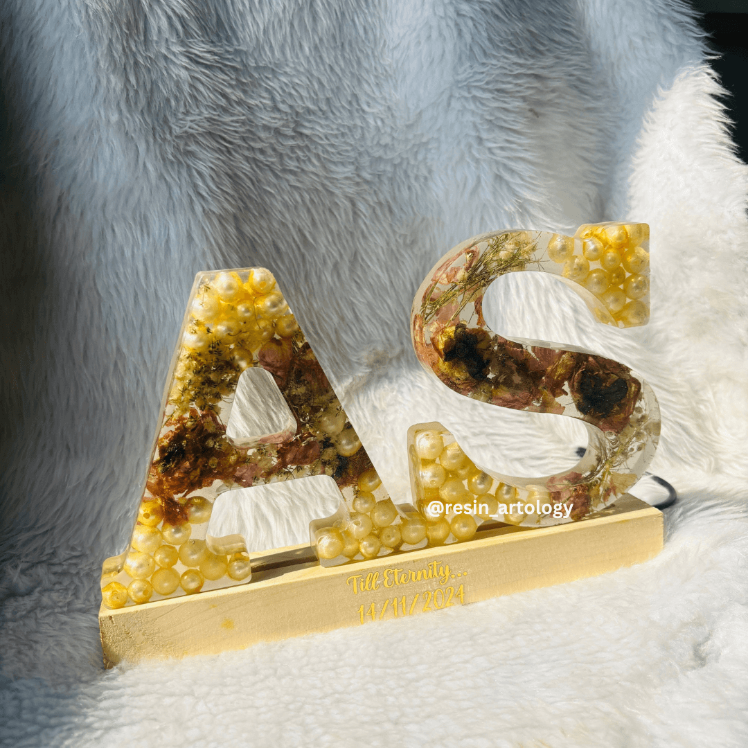 Customised Resin Name Desk Lamp - Resin Varmala Preservation - Personalized Gift - Customized with Your Photos and Text - Alphabet Size - 5.5'' - Led Size - 10'')