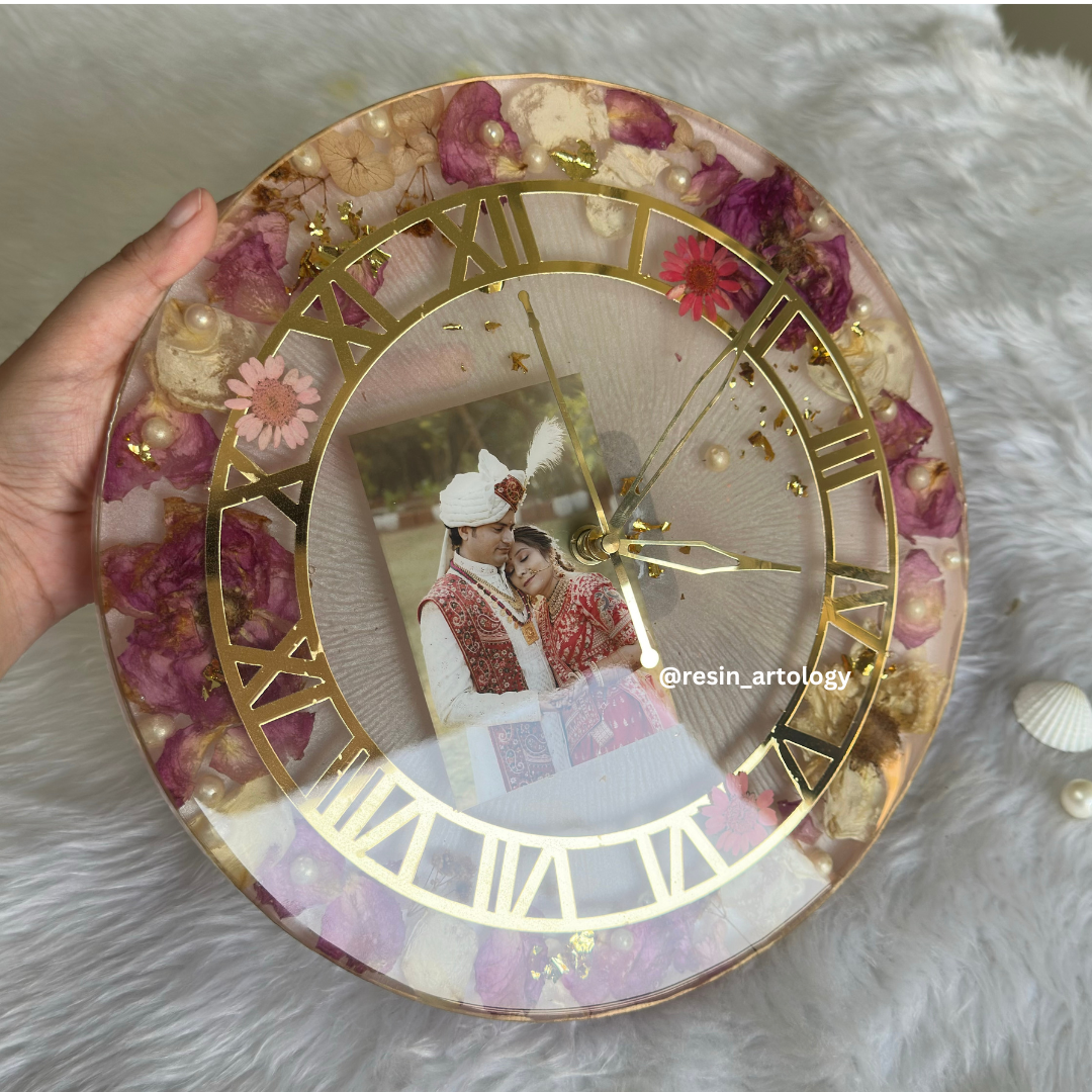 Resin Flower preservation Clock -Resin Varmala Preservatio - Personalized Gift - Customized with Your Photos and Text