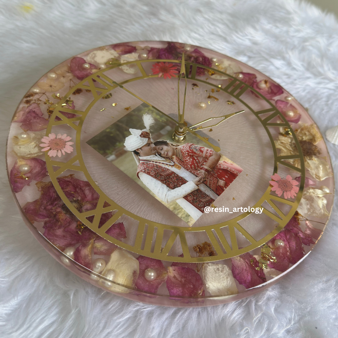 Resin Flower preservation Clock -Resin Varmala Preservatio - Personalized Gift - Customized with Your Photos and Text