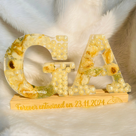 Customised Resin Name Desk Lamp - Resin Varmala Preservation - Personalized Gift - Customized with Your Photos and Text - Alphabet Size - 5.5'' - Led Size - 10'')