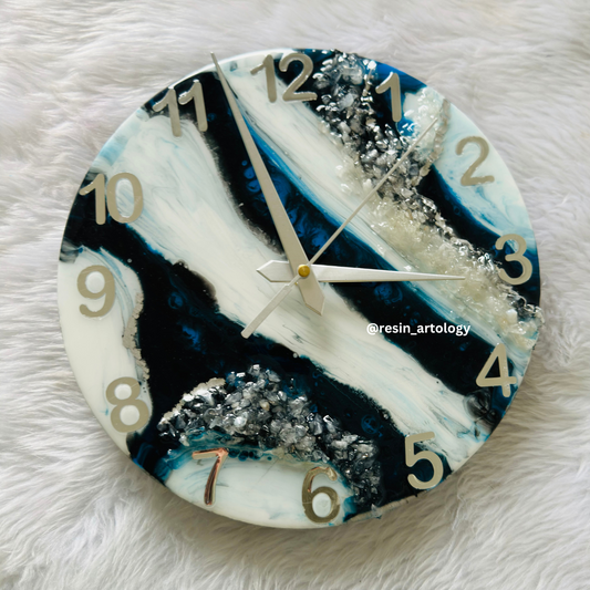 Epoxy Resin Wall Clock | Unique home decor | Housewarming gift - Black Blue and White Clock