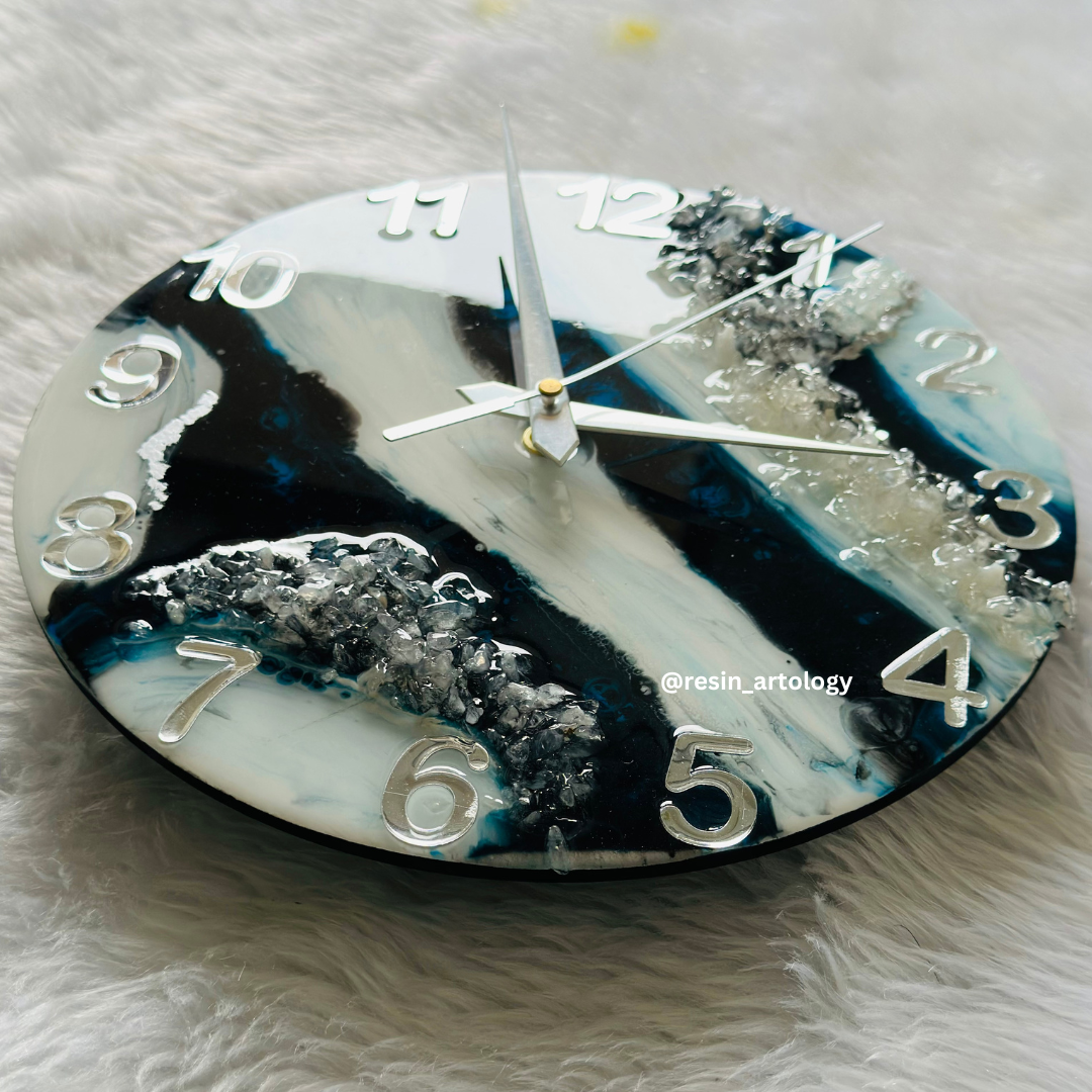 Epoxy Resin Wall Clock | Unique home decor | Housewarming gift - Black Blue and White Clock